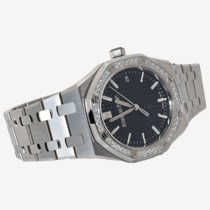 Audemars Piguet Royal Oak - 77451ST - 34 mm -Oțel Inoxidabil si bezel cu diamante - Cadran Albastru