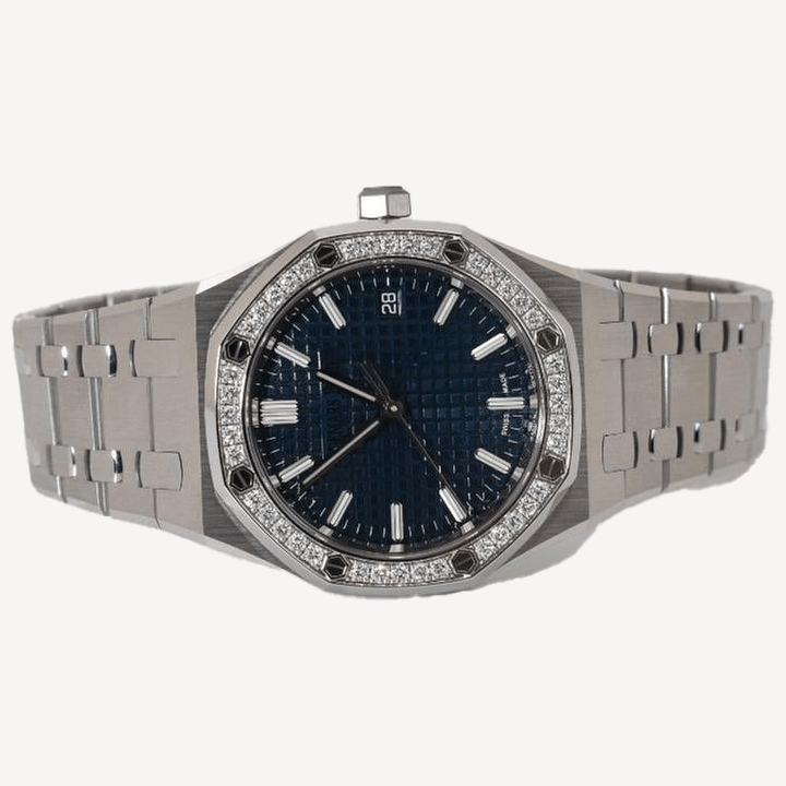 Audemars Piguet Royal Oak - 77451ST - 34 mm -Oțel Inoxidabil si bezel cu diamante - Cadran Albastru
