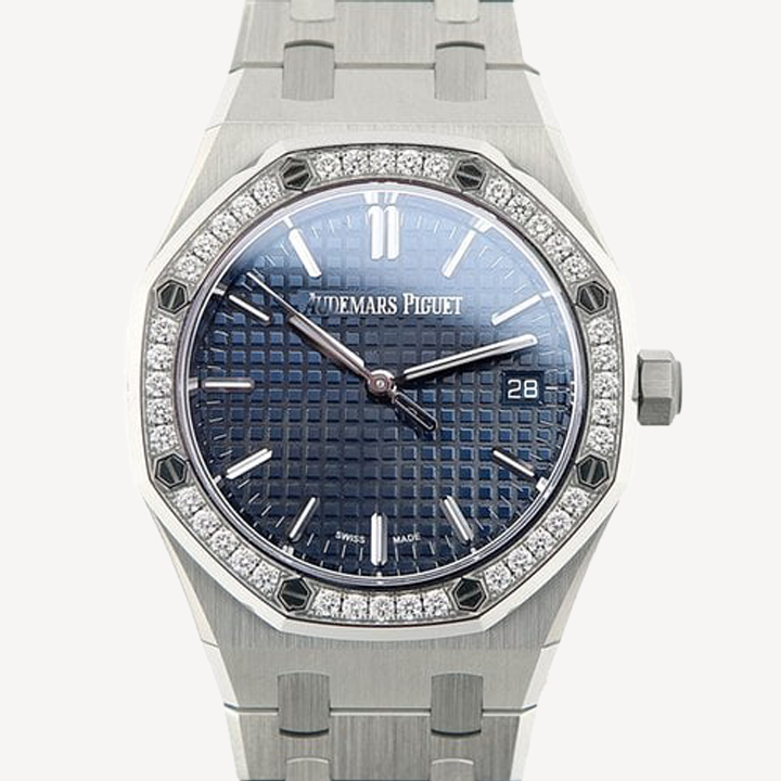 Audemars Piguet Royal Oak - 77451ST - 34 mm -Oțel Inoxidabil si bezel cu diamante - Cadran Albastru